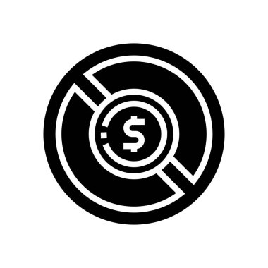 Para bozuk para sembolü ikon vektörünün üzerini çizdi. Para işaretinin üzerini çizdi. izole edilmiş çizgi simgesi siyah illüstrasyon