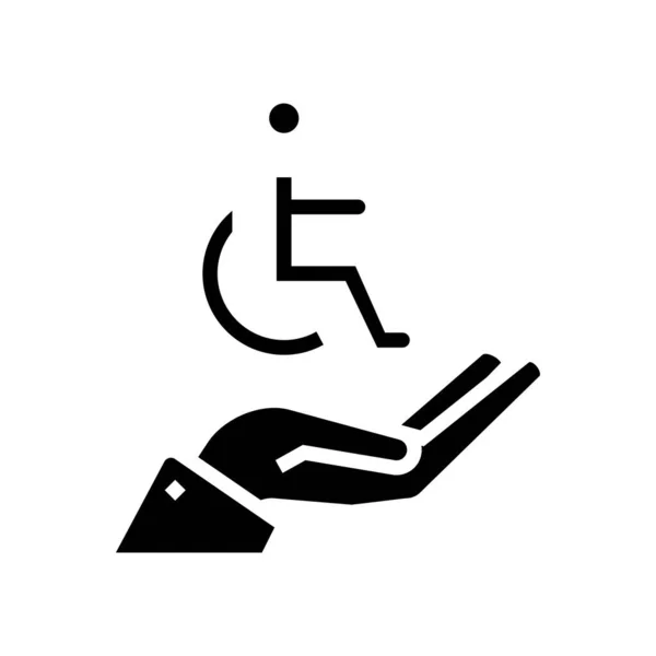手持禁用的人类符号字形图标向量 手拿着残疾人标志 孤立的等高线符号黑色插图 — 图库矢量图片