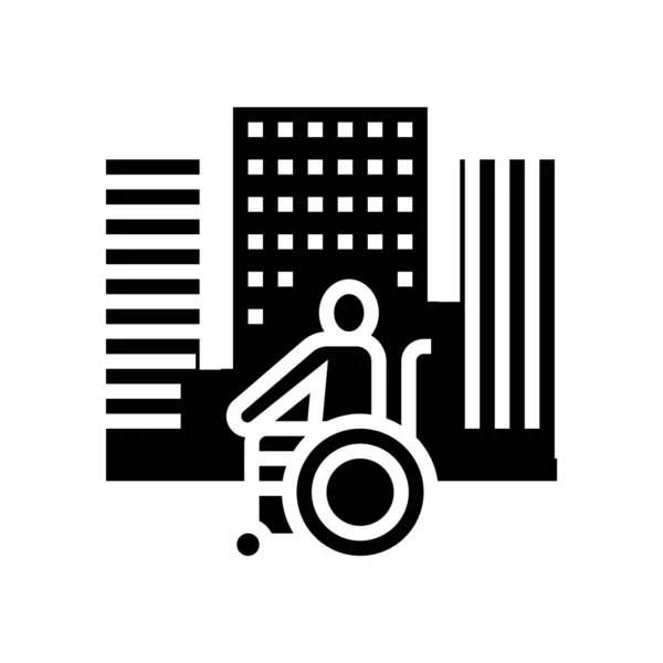 Rollstuhlfahrer Mit Behinderungen Städtischen Symbolvektor Rollstuhlfahrer Ortsschild Isolierte Kontur Symbol — Stockvektor