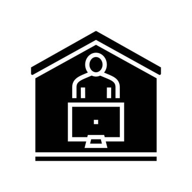 Ev Glyph ikon vektöründe TV izle. Ev tabelasında televizyon izleriz. izole edilmiş çizgi simgesi siyah illüstrasyon