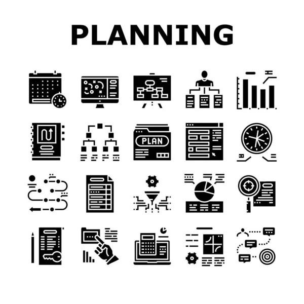 Planejamento Processo Trabalho Coleção Ícones Set Vector Planejamento Projetos Negócios —  Vetores de Stock