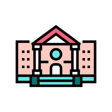 Müze binası renk ikonu vektörü. Müze binası tabelası. izole edilmiş sembol çizimi