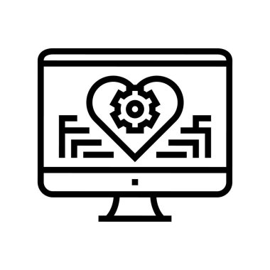 Bilgisayar çizgisi simge vektörü üzerinde uzaktan çalışma. Uzaktan kumanda bilgisayar tabelasında. izole edilmiş çizgi simgesi siyah illüstrasyon