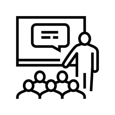 İş eğitimi çizgisi ikon vektörü. İşletme eğitimi işareti. izole edilmiş çizgi simgesi siyah illüstrasyon