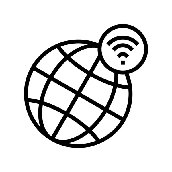 Worldwide Wifi Connection Line Icon Vector Worldwide Wifi Connection Sign — Stock Vector