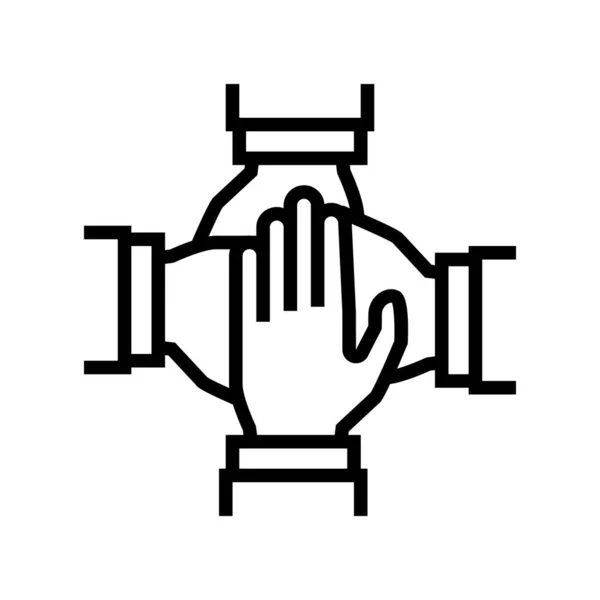 Teamwork Handshake Line Icon Vector Nápis Týmové Práce Izolovaný Obrys — Stockový vektor