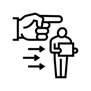 İşçi çizgisi ikon vektörü ateşlendi. İşçi kovma işareti. izole edilmiş çizgi simgesi siyah illüstrasyon