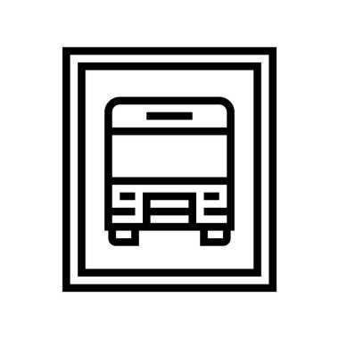 Otobüs durağı işaret çizgisi simgesi vektörü. Otobüs durağı tabelası. izole edilmiş çizgi simgesi siyah illüstrasyon