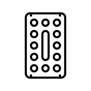 İlaç hapı paket hattı ikon vektörü. İlaç paketi imzası. izole edilmiş çizgi simgesi siyah illüstrasyon