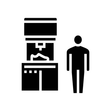 Ayakkabı üretim makinesi glyph ikon vektörü. Ayakkabı üretim makinesi işareti. izole edilmiş çizgi simgesi siyah illüstrasyon