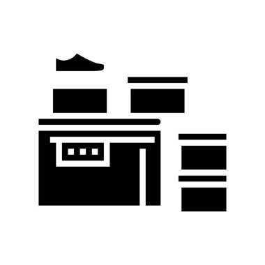 Ayakkabı paketleme taşıyıcı kabartma simgesi vektörü. Ayakkabı ambalajı tabelası. izole edilmiş çizgi simgesi siyah illüstrasyon