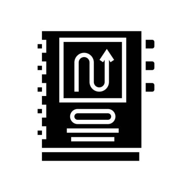 İş planlama simgesi vektörlü defter. İş planlama imzalı defter. izole edilmiş çizgi simgesi siyah illüstrasyon