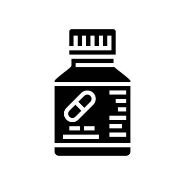 İlaç hapı şişesi sembol vektörü. İlaç şişesi işareti. izole edilmiş çizgi simgesi siyah illüstrasyon
