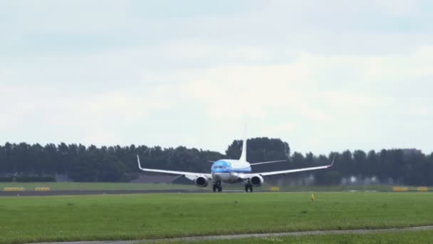 Boeing 737 da KLM Arilines acelera e decola — Vídeo de Stock