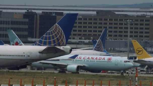 Boeing 767 de Air Canada airlines taxiing en Fráncfort del Meno aeropuerto — Vídeos de Stock