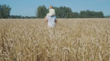 Baba küçük kızı bekle buğday alanında omuz