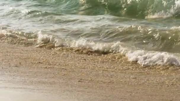 Vody Moře Pěnou Vln Vlhké Písčité Pláže Přírodní Oceánu Pozadí — Stock video