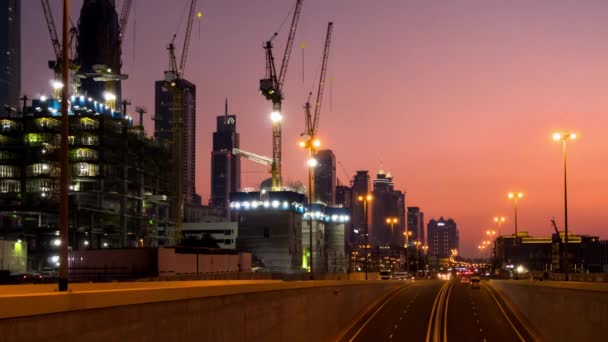 A Dubai város felhőkarcolók. TimeLapse nap éjjel átmenet — Stock videók