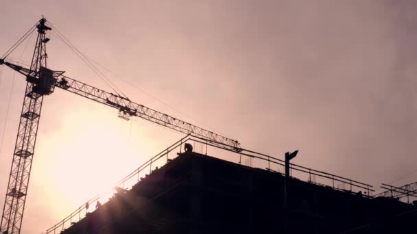 Construction site at sunset — Stock Video