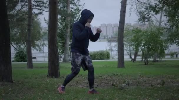 Boxeador entrenamiento al aire libre — Vídeo de stock