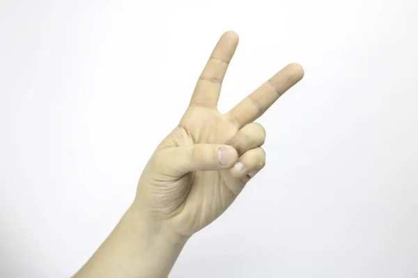 Gestos Mão Gesto Vitória Uma Mão Vitoriosa Dois Dedos Chamada — Fotografia de Stock