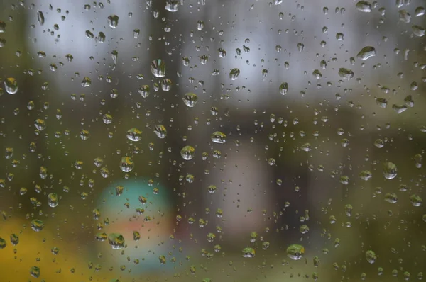 Капли Дождя Окно Фоне Леса — стоковое фото