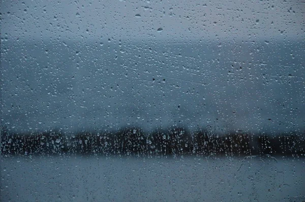 Капли Дождя Окно Морским Фоном — стоковое фото