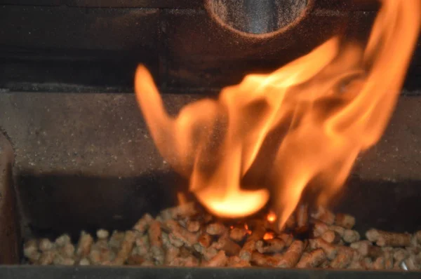 火の中の木のペレット 火の上 — ストック写真