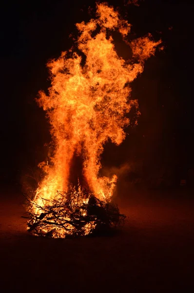 Gran Fuego Leña Noche — Foto de Stock