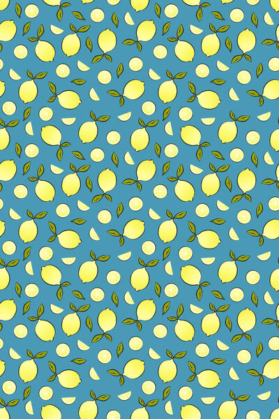 Seamless pattern with lemon on blue background