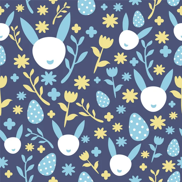 Pasen naadloos patroon met bloemen en konijnen — Stockvector
