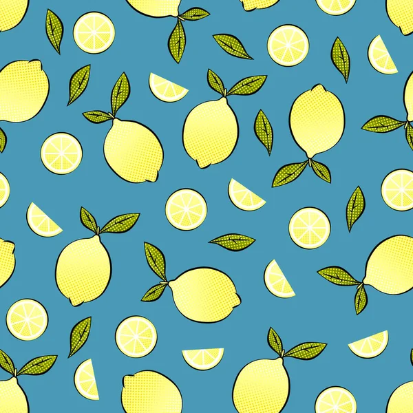 Motif sans couture avec citron sur fond bleu — Image vectorielle