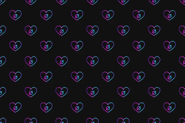 Seamless pattern with neon heart with agender symbol on black background — Stock Photo, Image