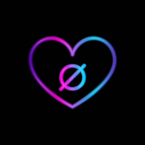 Neon heart with agender symbol on black background — Stock Vector