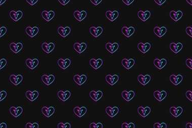 Siyah arkaplanda transseksüel sembolü olan neon kalpli kusursuz desen.