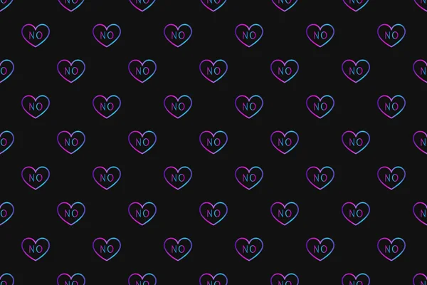 Płynny wzór z neonowym sercem ze słowem "nie" na czarnym tle — Zdjęcie stockowe