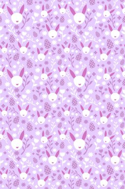 Çiçek ve tavşanlı paskalya deseni 