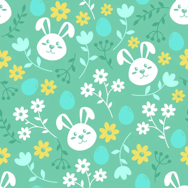 Pasqua modello senza cuciture con fiori e conigli — Vettoriale Stock