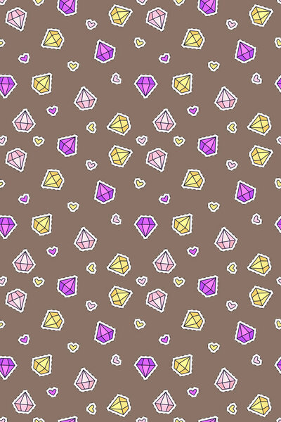 Бесшовный рисунок с гранеными кристаллами на монохромном фоне
