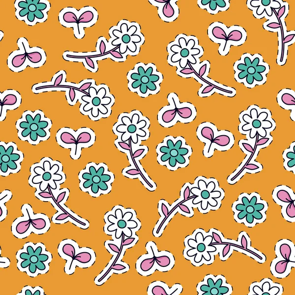 Een naadloos bloemenpatroon in een cartoonachtige kleurrijke stijl. — Stockvector