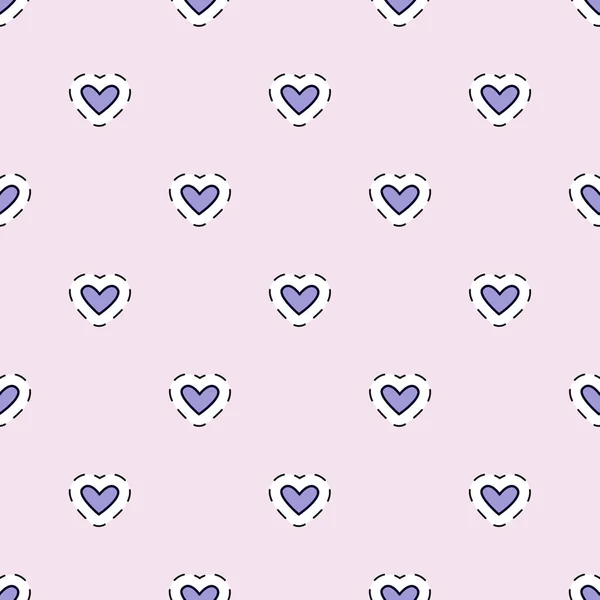 Seamless pattern with hearts on an isolated white background with black stroke — Stock Vector
