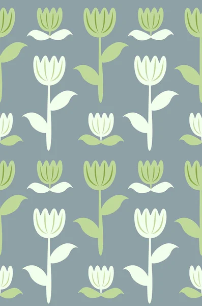 Naadloos patroon van tulpen en bloemetjes. — Stockvector