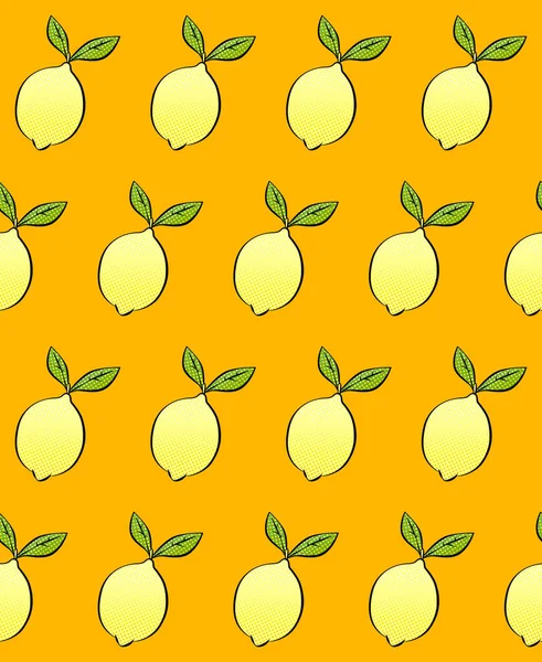 Nahtloses Muster mit Zitrone auf orangefarbenem Hintergrund — Stockvektor