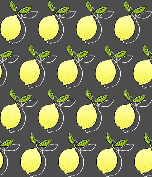 Motif sans couture avec citron sur fond sombre — Image vectorielle