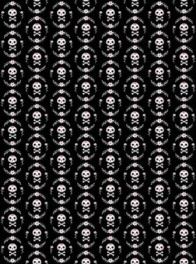 Kafatası ve kemikleri çiçeklerle çevrili kusursuz bir desen.