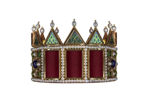 Gold crown with jewels isolated on white. — Stock Photo, Image