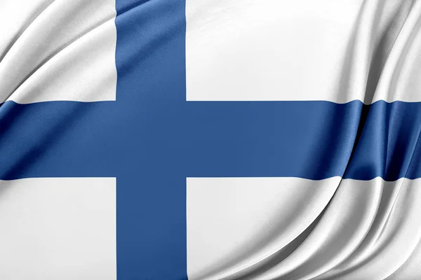 Finland flag with a glossy silk texture. — Stock Photo, Image