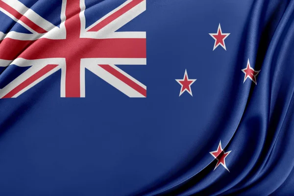 Nový Zéland vlajka s lesklé hedvábné textury. — Stock fotografie