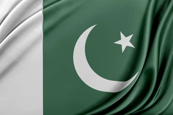 Pakistan flag with a glossy silk texture. — Stock Photo, Image