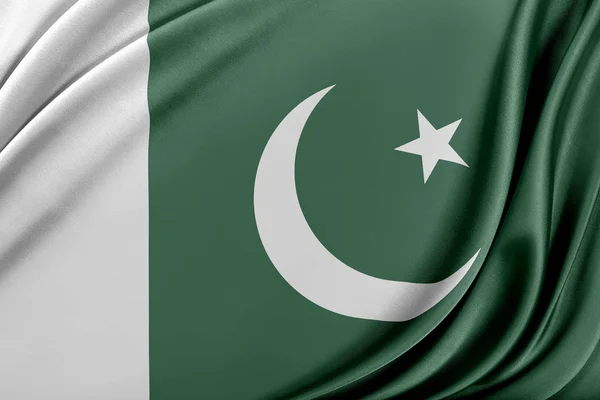 Drapeau du Pakistan avec une texture de soie brillante . — Photo